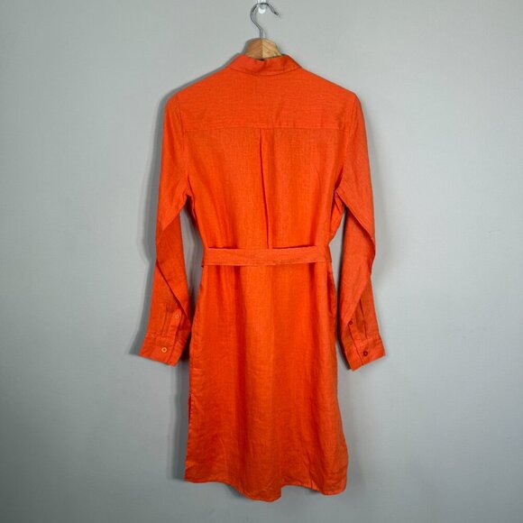 NWOT 100% Linen Button Up Shirt Dress Free Line Athens Women's Small Orange Chic - Picture 3 of 13